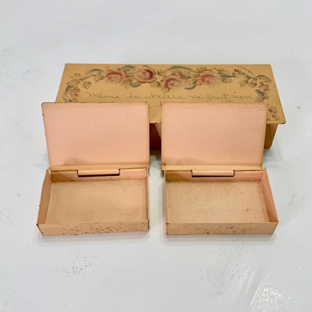 Antique Metal Hand Painted Trinket Box Set 3 Boxes